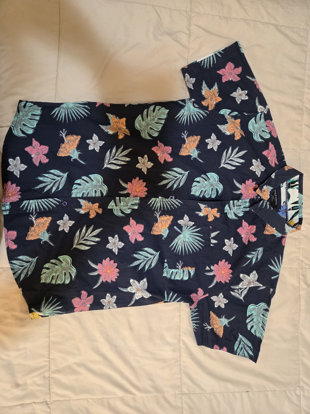 Men Navy Tropical Floral Short Sleeve - Eight Avenue